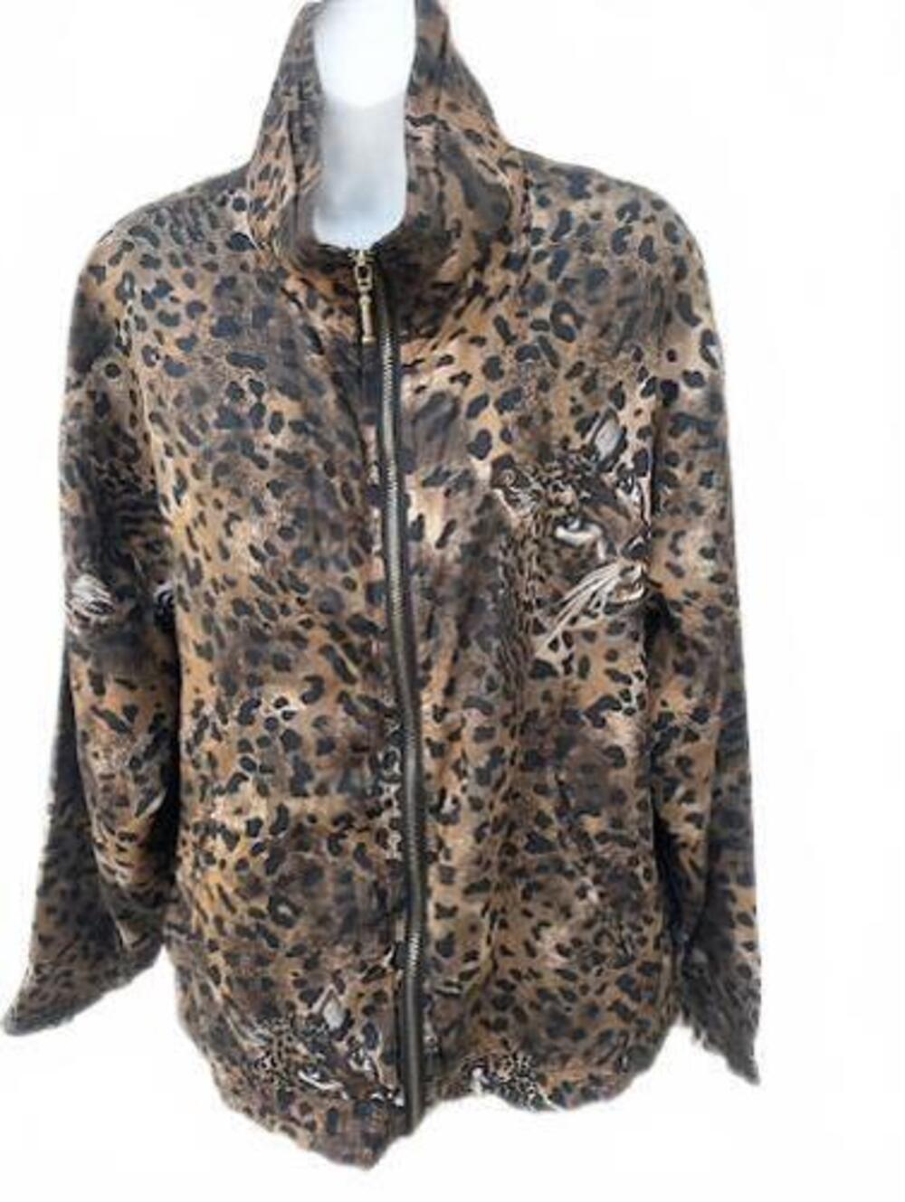 EVR Silk Leopard Print Zip Jacket Large